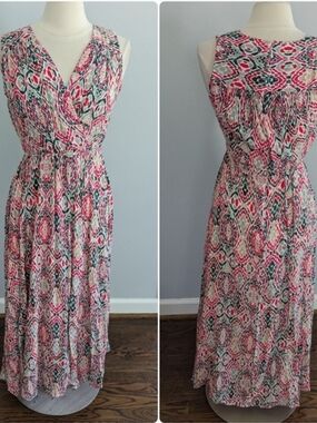 Women's Calvin Klein Maxi Dress White Green Pink Size 12